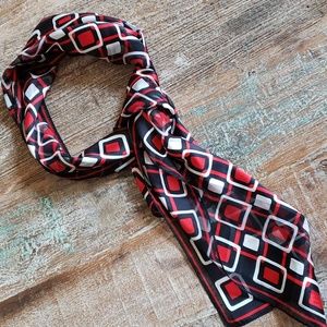 ECHO vintage printed Silk Scarf Red,Black,White 54"x11" EUC (scarf only)